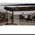 Modern Hotel Lobby Featuring Wooden Ceiling Recessed Lighting Beige Walls Reception Desk And Green Plants