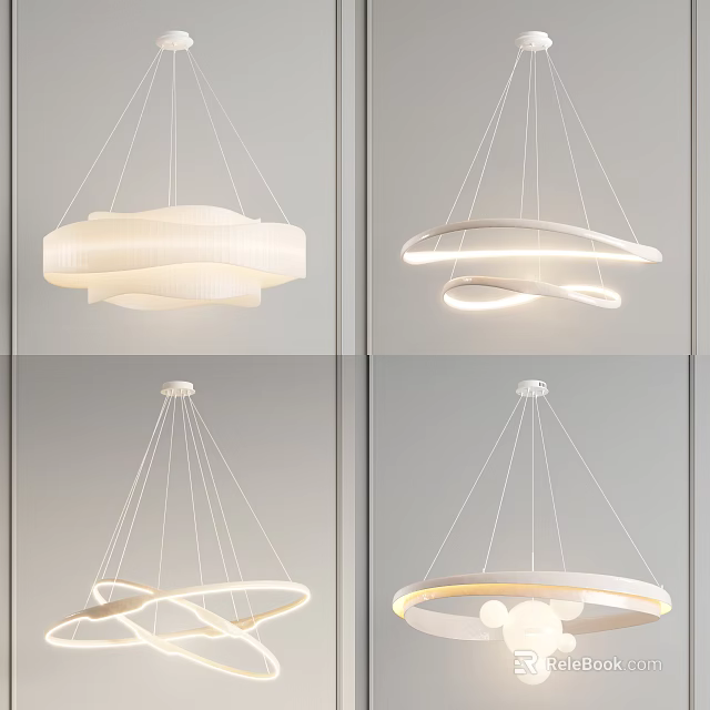 Modern Minimalist Chandeliers With Geometric Shapes And White Finish For Interior Lighting 3d model 