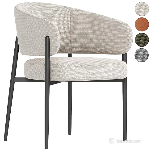 Beige Upholstered Single Chair With Black Metal Legs And Color Options In Brown Green Gray 3d model 