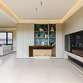 Modern Living Dining Area Interior With Curved Sofa Blue Chairs Coffee Table Chandelier And Rug