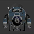 Blue Retro Futuristic Motorcycle With Streamlined Design Conical Front And Brown Seat