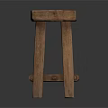 Rustic Wooden Stool With Square Seat Four Legs And Natural Wood Texture
