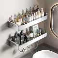 Two Tier Bathroom Set With Wall Mounted Metal Storage Shelves And Toiletries