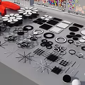 Modern Stylish Lighting Fixture Set With Red Black White Components Various Shapes And Parts