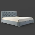 Modern Blue Tufted Double Bed with Diamond Pattern Headboard and White Mattress