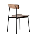 Sleek Modern Wooden Dining Chair With Black Metal Legs And Simple Backrest