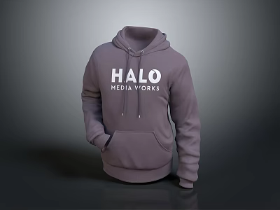 Light Purple Hoodie with HALO MEDIA WORKS Front Print Casual Style Comfortable Pullover 3d model