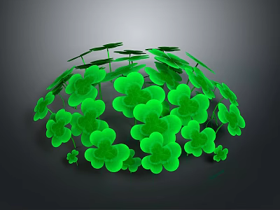 Vibrant Green Clover Plants Covering Spherical Shape Against Dark Background 3d model