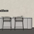 Poliform Dining Table Set With White Top Geometric Backrest Chairs And Black Legs 3d model