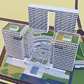 Modern Office Building Complex Featuring Green Rooftops Central Plaza And Surrounding Roads