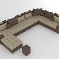 Spacious L Shaped Sofa for Multiple People with Brown Beige Cushions and Ottoman Modern Design