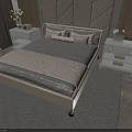 Double Bed with Textured Headboard Gray Beige Bedding Pink Pillows White Nightstands in Modern Bedroom