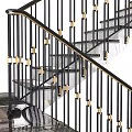 Elegant Modern Interior Staircase with Marble Steps Black Railings and Gold Accents