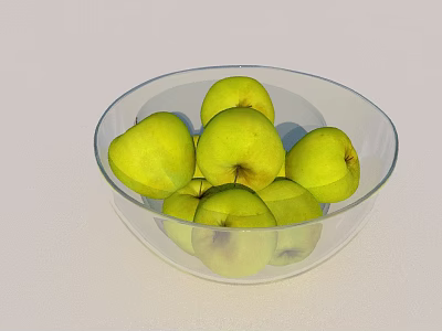 Ripe Green Apples in Clear Glass Bowl on Smooth White Surface 3d model