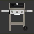 Stainless Steel Outdoor Electric Grill With Black Lid Control Knobs Side Shelf And Wheels