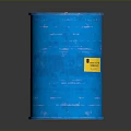 Standing Blue Barrel With Yellow Essential Label On Dark Reflective Surface