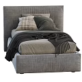 Modern Gray Upholstered Single Bed With Soft Pillows And Fringe Blanket