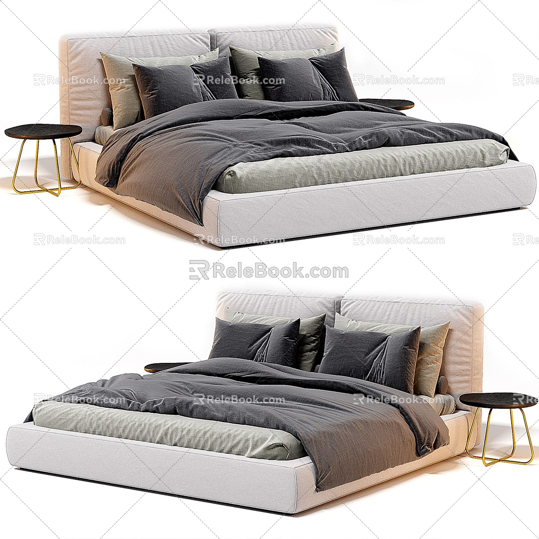 Modern Double Bed Fabric Double Bed 3d model