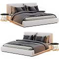 Modern Double Bed with Gray Bedding and Black Nightstands in Bedroom