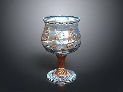 Decorative Blue And Gold Goblet With Spiral Patterns Sun Motifs And Intricate Base 3d model