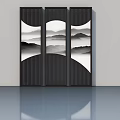 Three Panel Modern Minimalist Swing Door With Black White Mountain Landscape Design 3d model