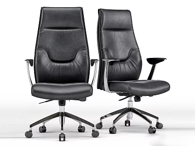 Ergonomic Black Leather Office Chair With High Back Armrests And Swivel Wheels 3d model
