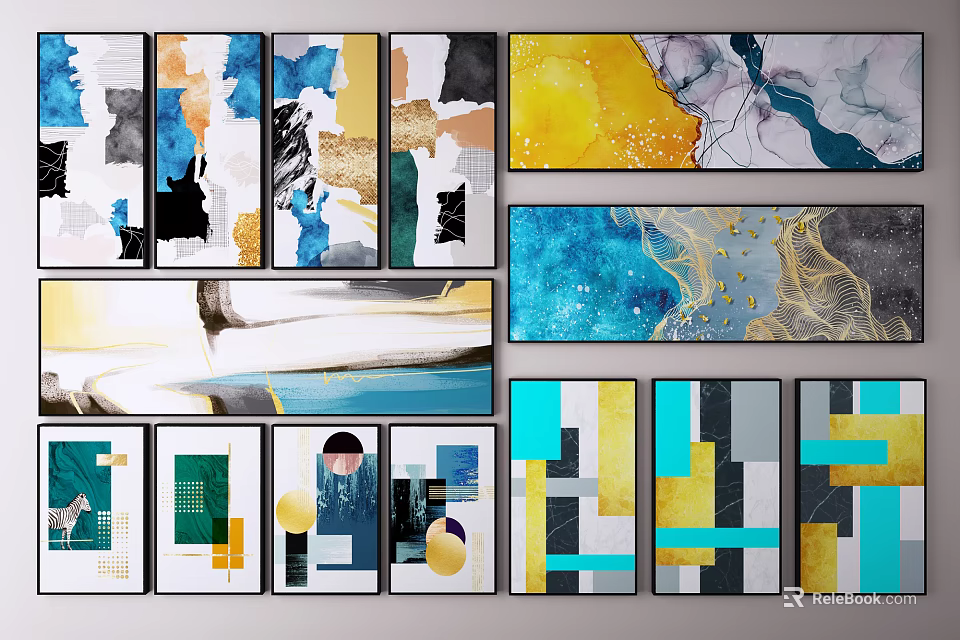 Modern Abstract Wall Art Collection With Colorful Geometric And Abstract Patterns 3d model 