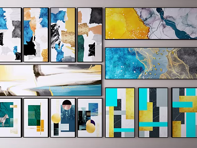 Modern Abstract Wall Art Collection With Colorful Geometric And Abstract Patterns 3d model