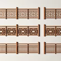 Traditional Chinese Wooden Railings With Intricate Carved Patterns And Various Designs