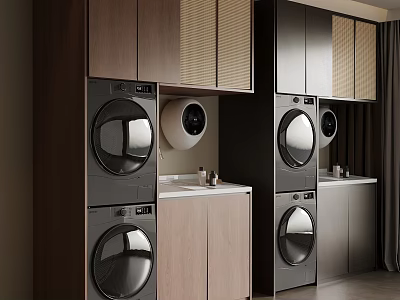 Modern Balcony Cabinet Design With Washing Machine Dryer Countertop And Storage 3d model
