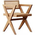 Natural Wooden Leisure Chair With Woven Backrest And Crossed Legs Design