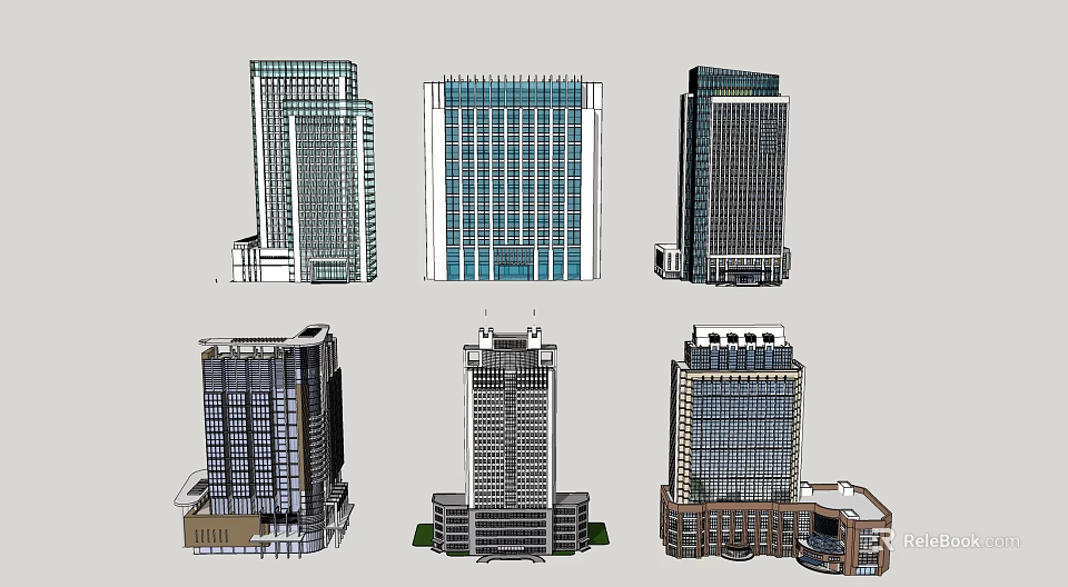 Modern Office Buildings With Glass Facades And High Rise Architectural Designs 3d model 
