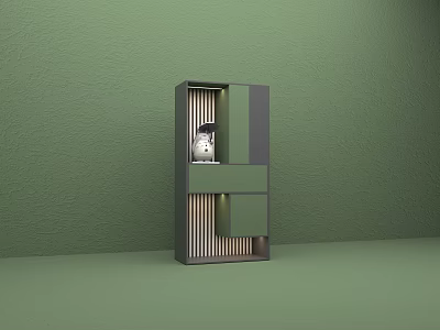 Modern Green And Gray Shoe Cabinet Interior Design With Vertical Stripe Details And Sleek Panels 3d model
