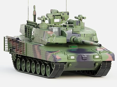 Modern Armored Tank With Camouflage Pattern Turret Gun Tracks And Antennas 3d model