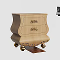 Wooden Nightstand With Two Drawers And Golden Handles On Decorative Legs
