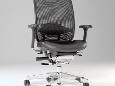 Office Chair with Black Mesh Back Leather Seat Armrests Adjustable Features Metal Base and Wheels 3d model
