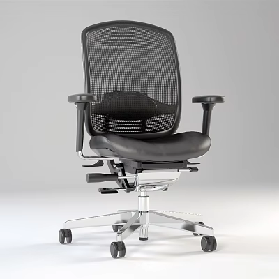 Office Chair with Black Mesh Back Leather Seat Armrests Adjustable Features Metal Base and Wheels 3d model
