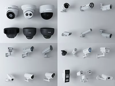 Different Types of Surveillance Security Cameras Including Dome and Bullet Models 3d model