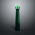 Ornate Decorative Pillar With Green Illuminated Spire And Luminous Patterned Sides For Scene Decoration