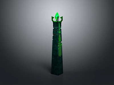 Ornate Decorative Pillar With Green Illuminated Spire And Luminous Patterned Sides For Scene Decoration 3d model