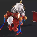 Cartoon Style Chinese Mythical Beast With White Red Mane Decorative Bells And Scroll