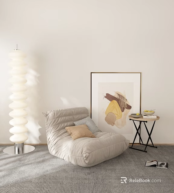 Cozy Single Sofa In Modern Interior With White Floor Lamp Abstract Painting And Side Table 3d model 