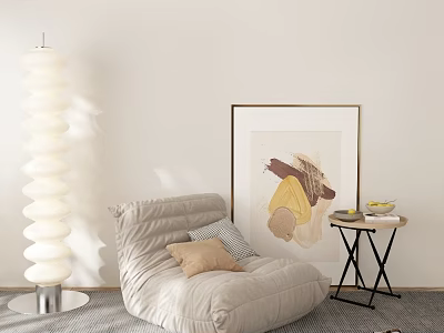 Cozy Single Sofa In Modern Interior With White Floor Lamp Abstract Painting And Side Table 3d model