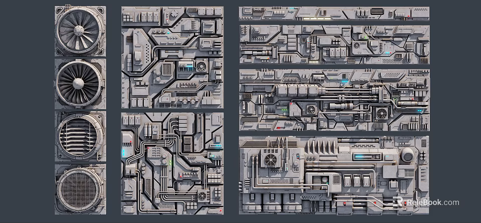 Futuristic Industrial Mechanical Structure With Complex Pipes And Metal Panels 3d model 