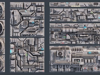 Futuristic Industrial Mechanical Structure With Complex Pipes And Metal Panels 3d model