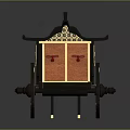 Traditional Chinese Carriage With Decorative Roof Green Orange Body And Patterned Wheels