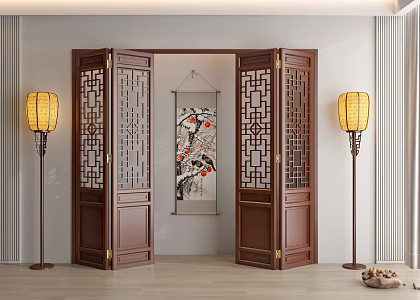 Chinese medieval folding door carved sliding door classical mahogany door 3d model