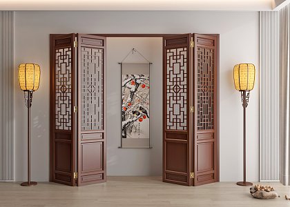 Chinese medieval folding door carved sliding door classical mahogany door 3d model