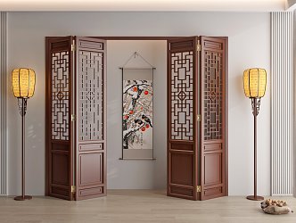 Chinese medieval folding door carved sliding door classical mahogany door 3d model