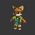 Cartoon Fox Character with Orange Fur Big Blue Eyes Wearing Green Yellow Outfit White Pants